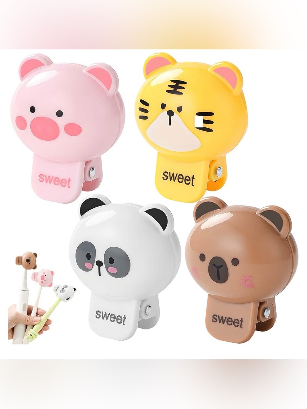 Sweet Animal Toothbrush Head Cover Clip Set Of 4